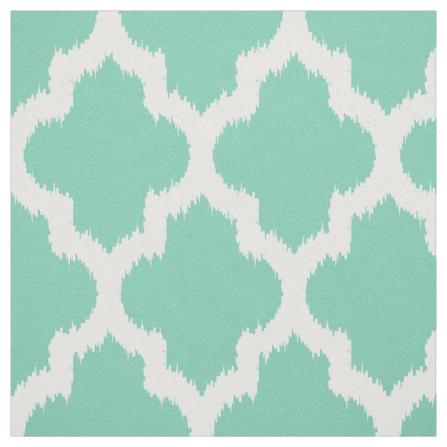 White Quatrefoil Ikat With Custom Mint Background Fabric (Swatch)