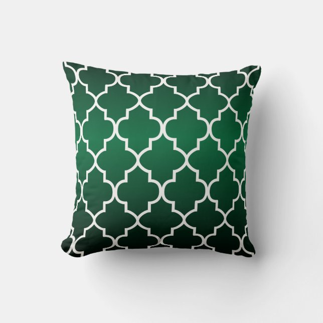 White Quatrefoil Pattern on Dark Forest Green Throw Pillow (Front)
