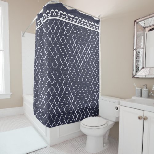 White Quatrefoil Pattern on Reflecting Pond Color Shower Curtain