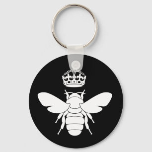 White Queen Bee Logo...Are You A Queen Bee? Keychain