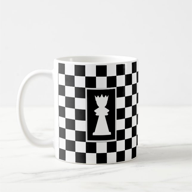White Queen on Black & White Chess Coffee Mug (Left)