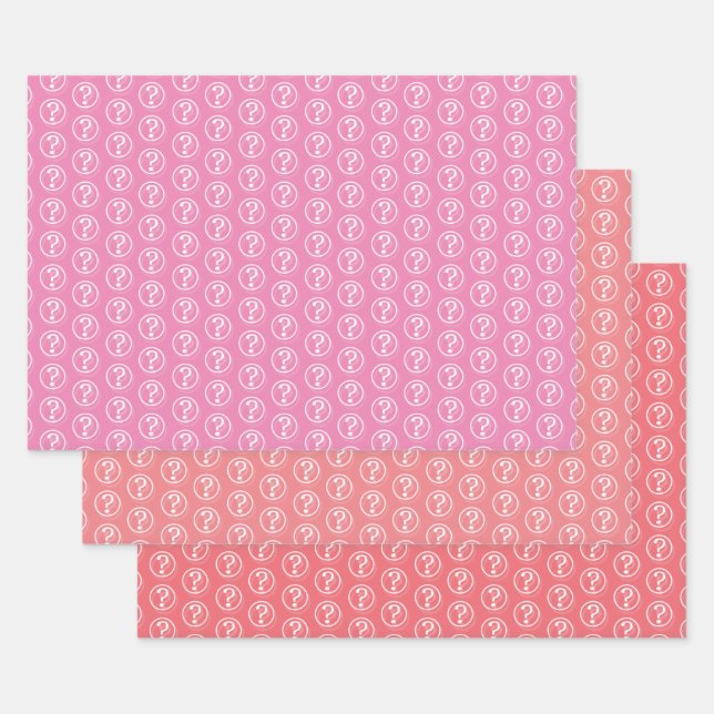 White Question Marks Pattern On Pink Wrapping Paper Sheets (Set)