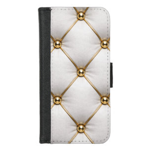White Quilted Leather & Gold Studs Phone Case