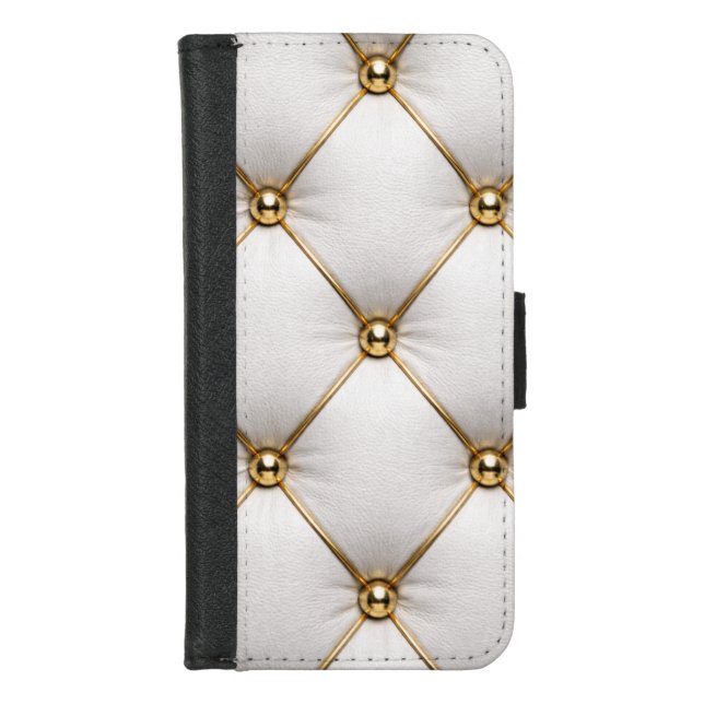 White Quilted Leather & Gold Studs Phone Case (Front)