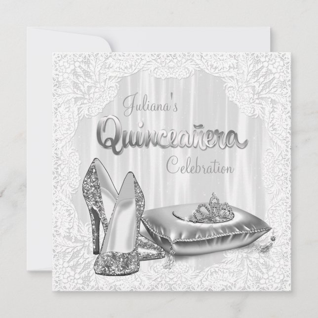 White Quinceanera Invitation (Front)