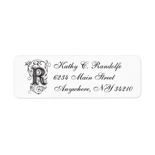 White R script letterpress return address label