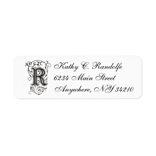 White R script letterpress return address label (Front)