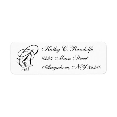 White R script letterpress return address label