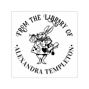 White Rabbit Alice Ad Wonderland Library Book Name Self-inking Stamp