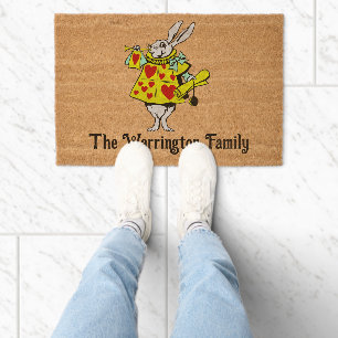 White Rabbit, Alice Adv Wonderland Family Name Fiber Doormat