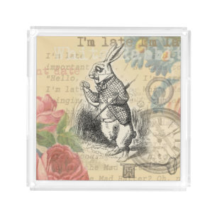 White Rabbit Alice Adventures Wonderland Art Acrylic Tray