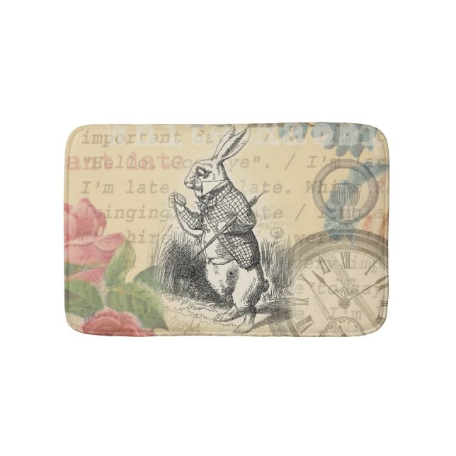 White Rabbit Alice Adventures Wonderland Art Bath Mat (Front)