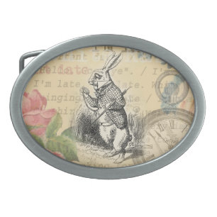 White Rabbit Alice Adventures Wonderland Art Belt Buckle