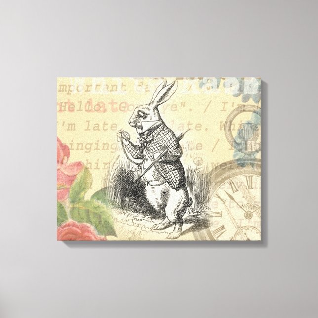 White Rabbit Alice Adventures Wonderland Art Canvas Print (Front)