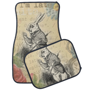 White Rabbit Alice Adventures Wonderland Art Car Floor Mat