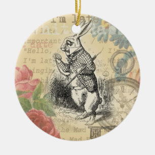 White Rabbit Alice Adventures Wonderland Art Ceramic Ornament