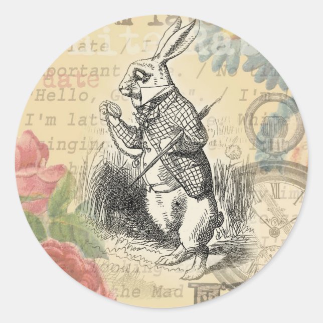 White Rabbit Alice Adventures Wonderland Art Classic Round Sticker (Front)