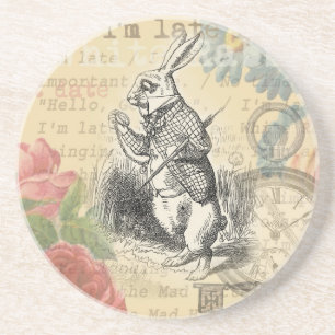 White Rabbit Alice Adventures Wonderland Art Coaster