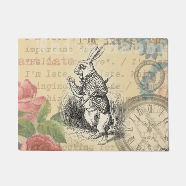 White Rabbit Alice Adventures Wonderland Art Doormat (Front)