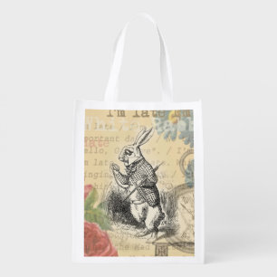 White Rabbit Alice Adventures Wonderland Art Grocery Bag