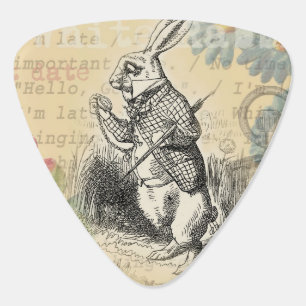 White Rabbit Alice Adventures Wonderland Art Guitar Pick