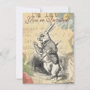 White Rabbit Alice Adventures Wonderland Art Invitation