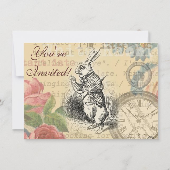 White Rabbit Alice Adventures Wonderland Art Invitation (Front)