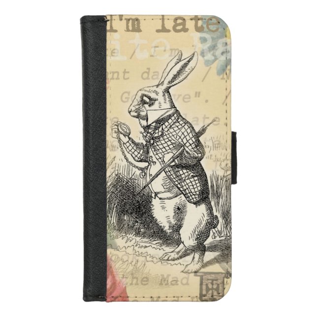 White Rabbit Alice Adventures Wonderland Art iPhone Wallet Case (Front)