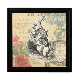 White Rabbit Alice Adventures Wonderland Art Jewelry Box