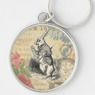 White Rabbit Alice Adventures Wonderland Art Keychain