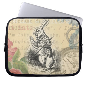 White Rabbit Alice Adventures Wonderland Art Laptop Sleeve