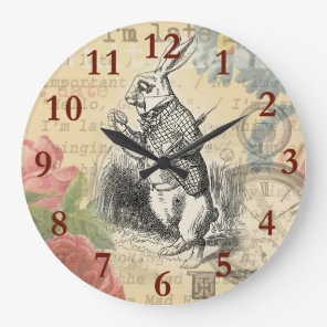 White Rabbit Alice Adventures Wonderland Art Large Clock