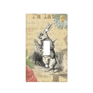White Rabbit Alice Adventures Wonderland Art Light Switch Cover