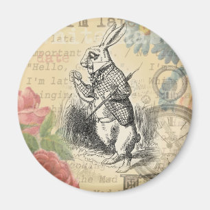 White Rabbit Alice Adventures Wonderland Art Magnet
