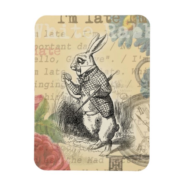 White Rabbit Alice Adventures Wonderland Art Magnet (Vertical)