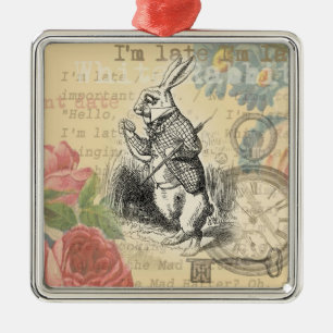 White Rabbit Alice Adventures Wonderland Art Metal Ornament