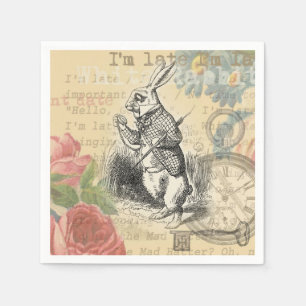 White Rabbit Alice Adventures Wonderland Art Napkins