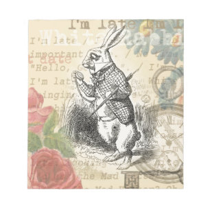 White Rabbit Alice Adventures Wonderland Art Notepad