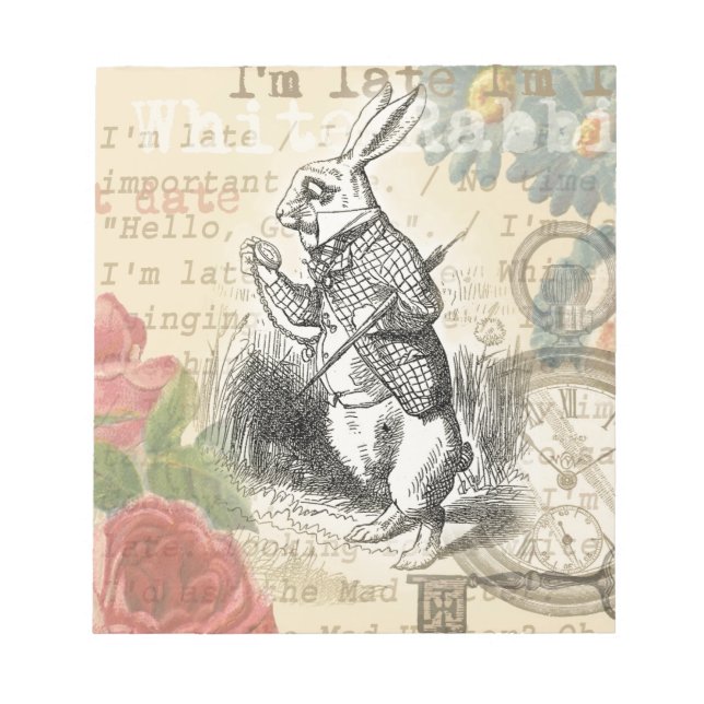 White Rabbit Alice Adventures Wonderland Art Notepad (Front)