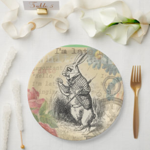 White Rabbit Alice Adventures Wonderland Art Paper Plates