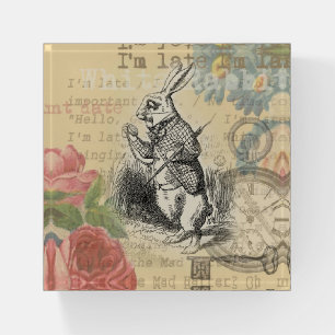 White Rabbit Alice Adventures Wonderland Art Paperweight