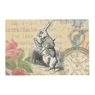 White Rabbit Alice Adventures Wonderland Art Placemat