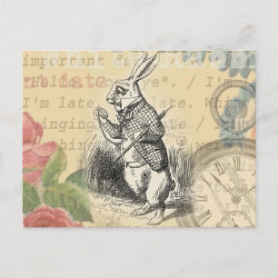 White Rabbit Alice Adventures Wonderland Art Postcard