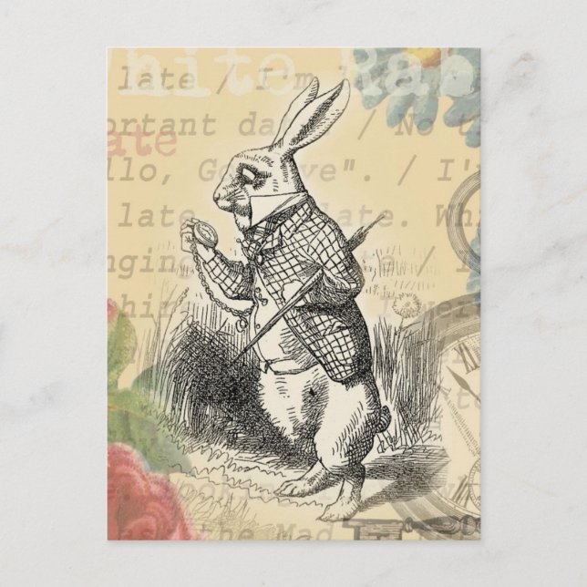 White Rabbit Alice Adventures Wonderland Art Postcard (Front)