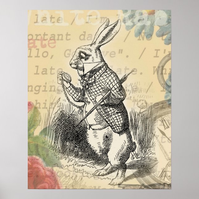 White Rabbit Alice Adventures Wonderland Art Poster (Front)