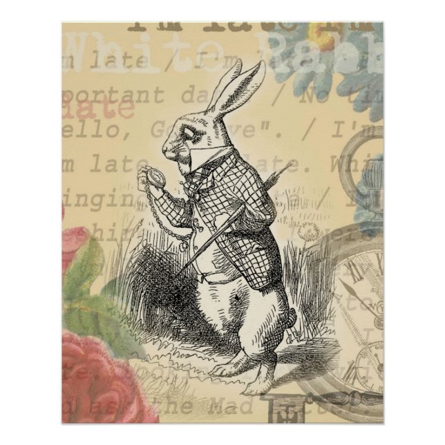 White Rabbit Alice Adventures Wonderland Art Poster (Front)