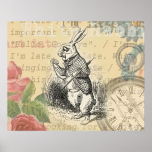 White Rabbit Alice Adventures Wonderland Art Poster