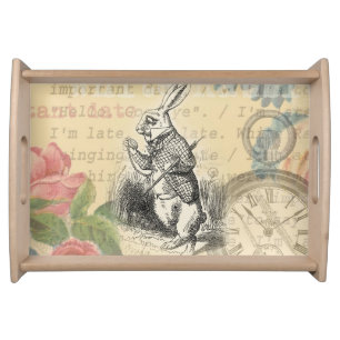 White Rabbit Alice Adventures Wonderland Art Serving Tray