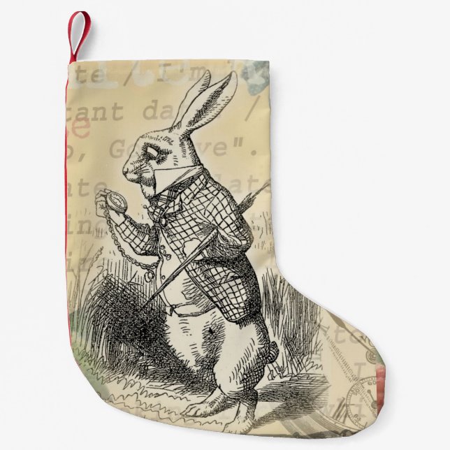 White Rabbit Alice Adventures Wonderland Art Small Christmas Stocking (Front)