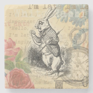 White Rabbit Alice Adventures Wonderland Art Stone Coaster